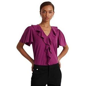 NWT Lauren Ralph Lauren Ruffle Trim Slub Jersey T-Shirt French Orchid XL